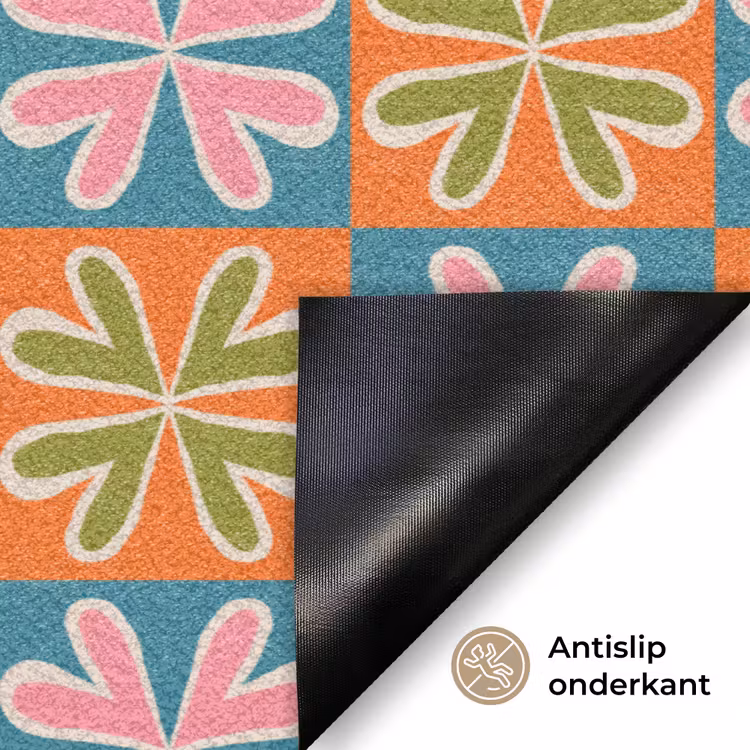 Bloemen - Retro - Patroon - Kleurrijk Deurmat klein 898 -antislip_NL