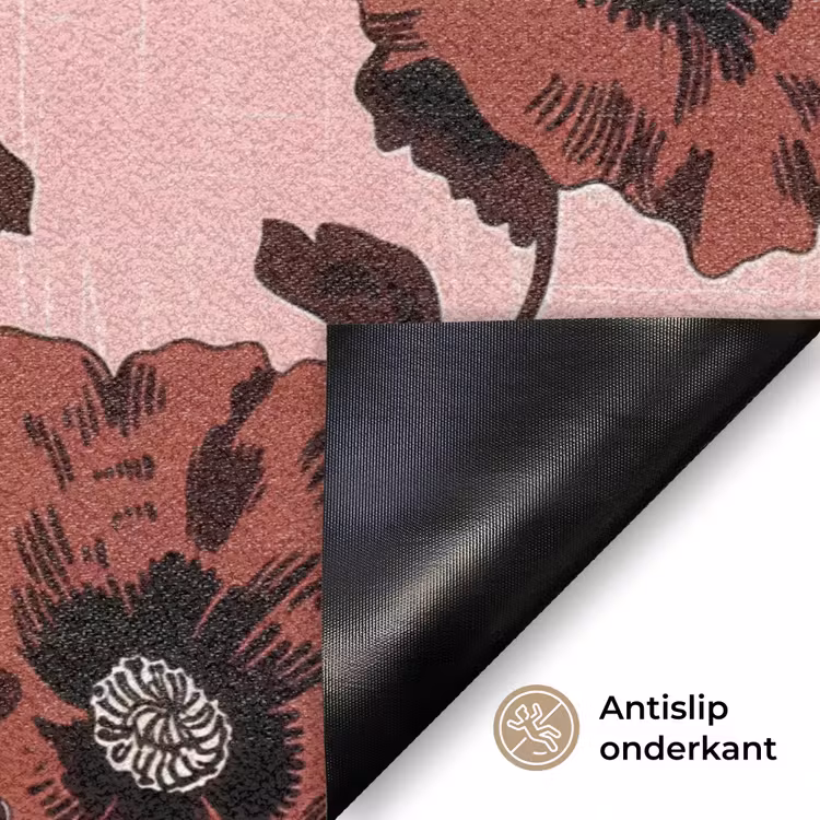 Bloemen - Retro - Rood Deurmat klein 898 -antislip_NL