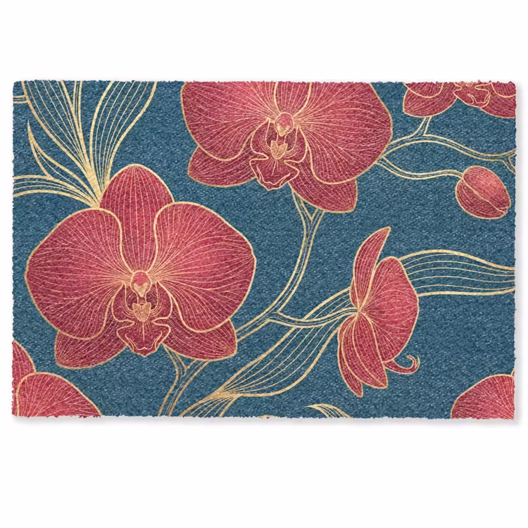 Deurmat - Bloemen - Rood - Goud - Bloemen - Rood - Goud Deurmat klein