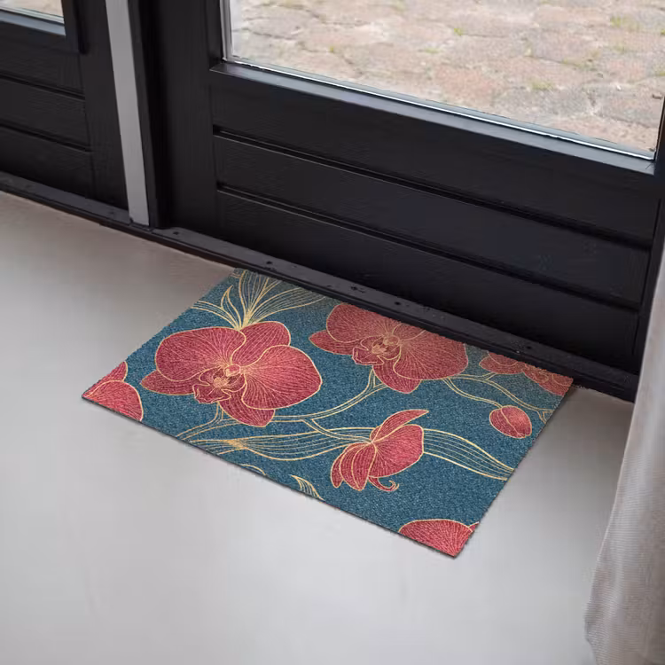 Deurmat - Bloemen - Rood - Goud - Bloemen - Rood - Goud Deurmat klein