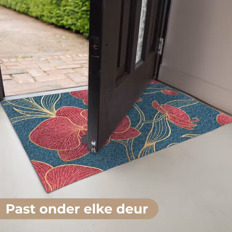 Deurmat - Bloemen - Rood - Goud - Bloemen - Rood - Goud Deurmat klein