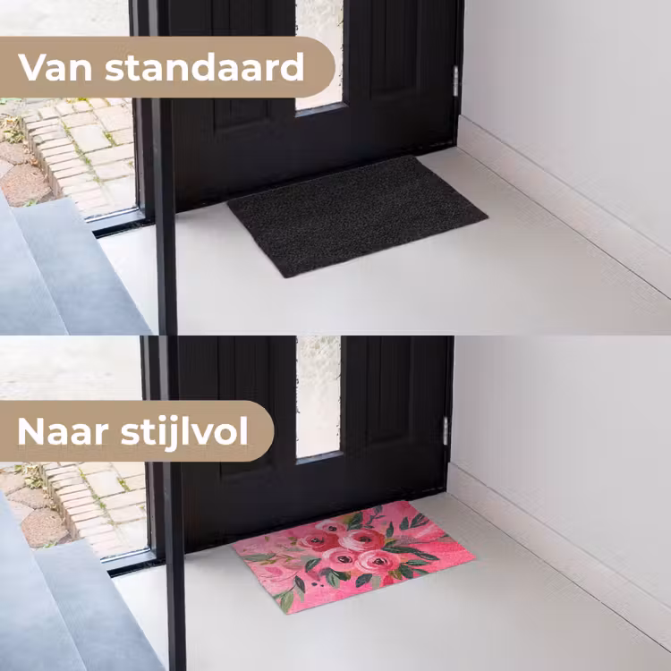 Bloemen - Verf - Roze Deurmat klein -voor-na_NL