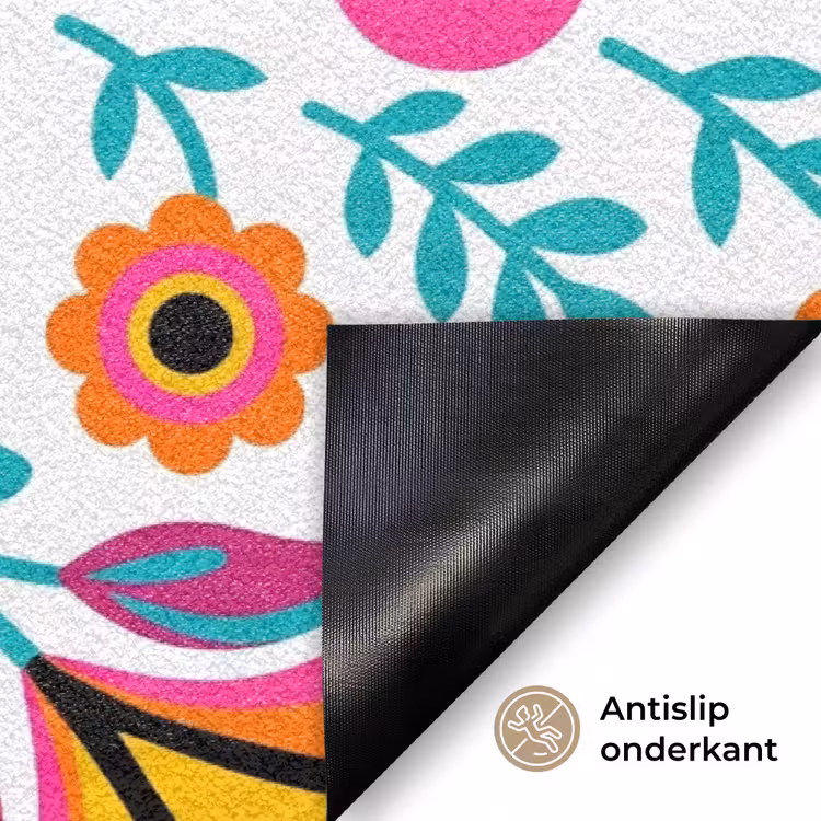 Bloemen - Vogel - Patroon - Kleurrijk - Modern Deurmat klein -antislip_NL