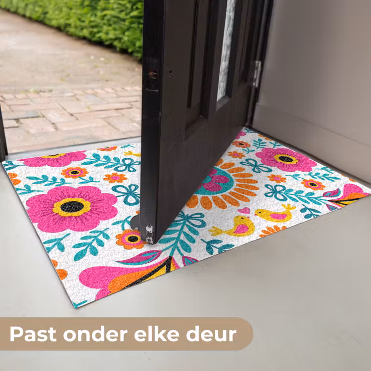 Bloemen - Vogel - Patroon - Kleurrijk - Modern Deurmat klein -USP_NL