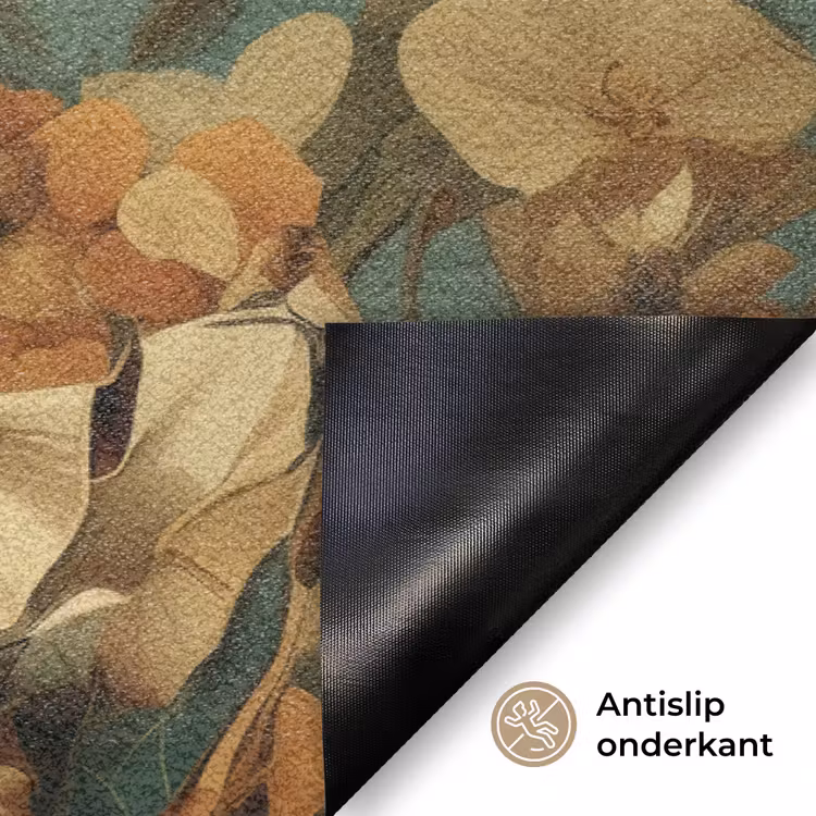 Bloemenkrans - Vrouwengezicht - Zonnebril - Oranje Deurmat klein -antislip_NL
