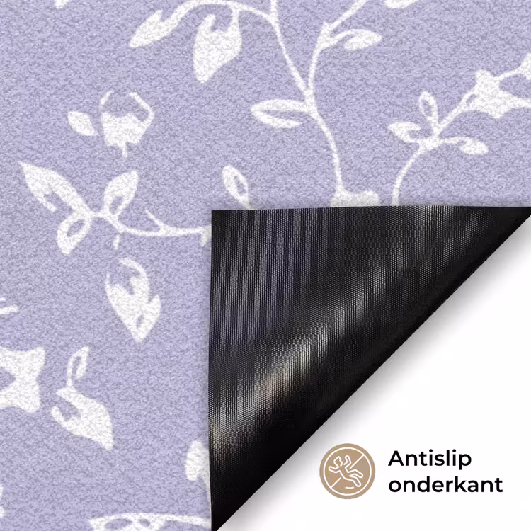 Bloemenpatroon - Paars - Wit - Bloemen Deurmat klein -antislip_NL