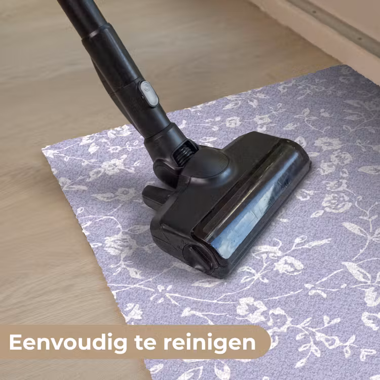 Bloemenpatroon - Paars - Wit - Bloemen Deurmat klein -reinigen_NL