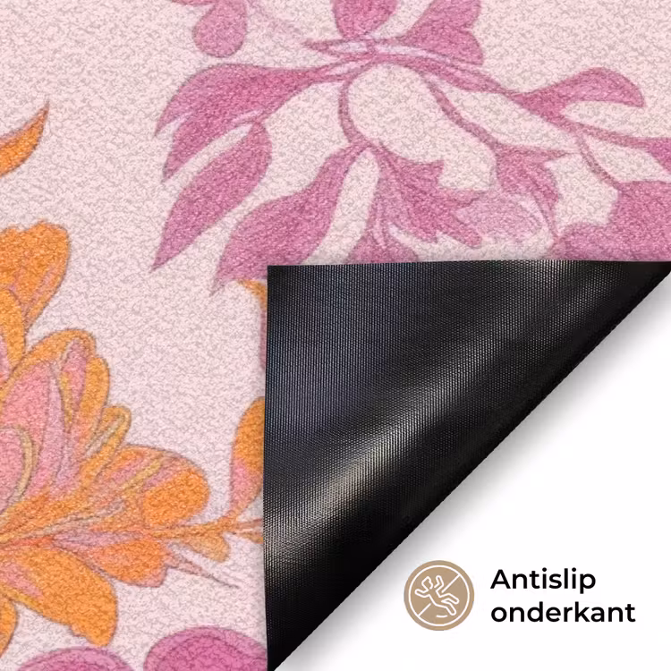 Bloemenpatroon - Roze - Oranje - Bloemen Deurmat klein -antislip_NL