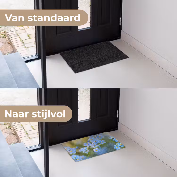 Bloemetjes - Blauw - Vergeet mij nietjes Deurmat klein -voor-na_NL