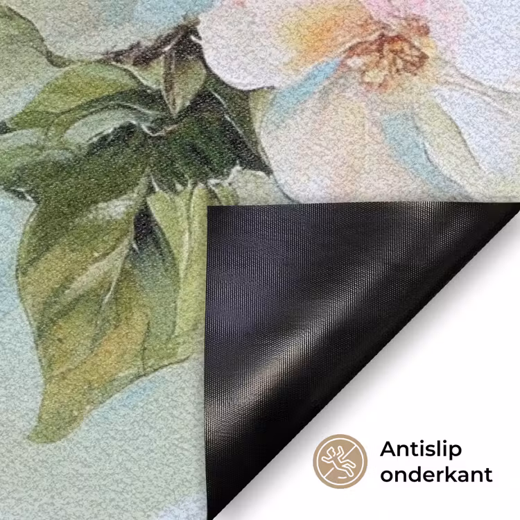 Bloesem - Bladeren - Lichtblauw Deurmat klein -antislip_NL
