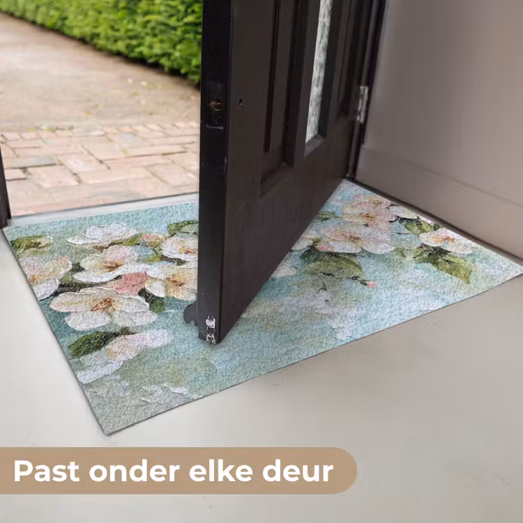 Bloesem - Bladeren - Lichtblauw Deurmat klein -USP_NL