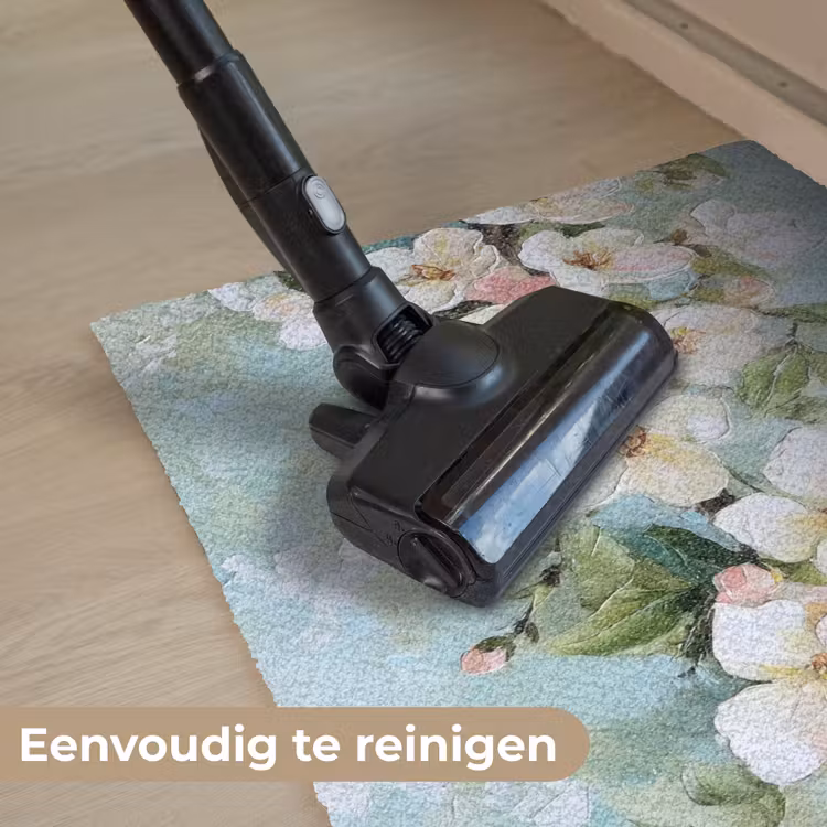 Bloesem - Bladeren - Lichtblauw Deurmat klein -reinigen_NL