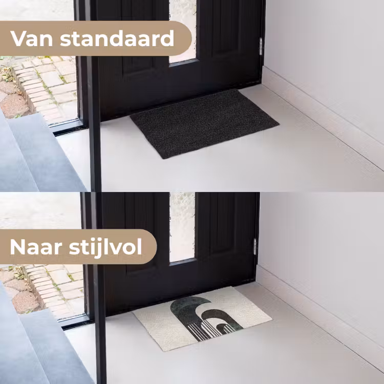 Bogen - Donkergroen - Lijnen Deurmat klein -voor-na_NL