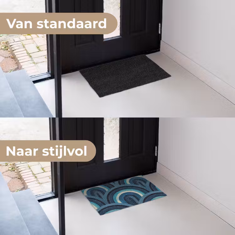 Bogen - Geometrisch - Patroon - Blauw - Retro Deurmat klein 898 -voor-na_NL