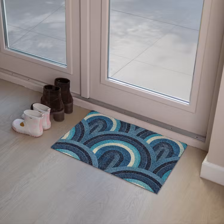 Bogen - Geometrisch - Patroon - Blauw - Retro Deurmat klein 898 -sfeer3