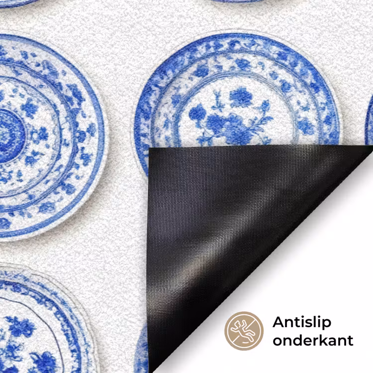 Borden - Bloemen - Patroon - Blauw Deurmat klein 898 -antislip_NL
