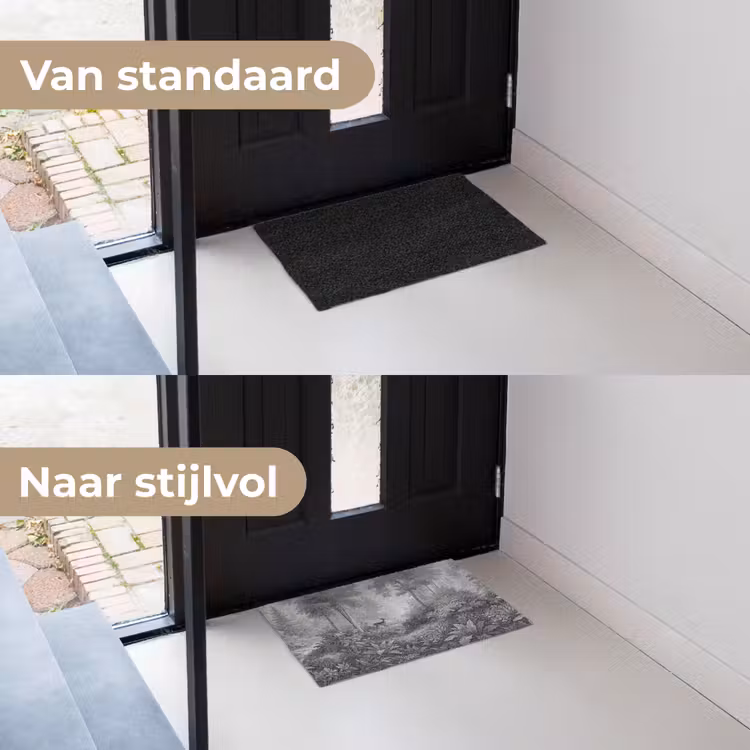 Bos - Hert - Zwart - Wit Deurmat klein -voor-na_NL