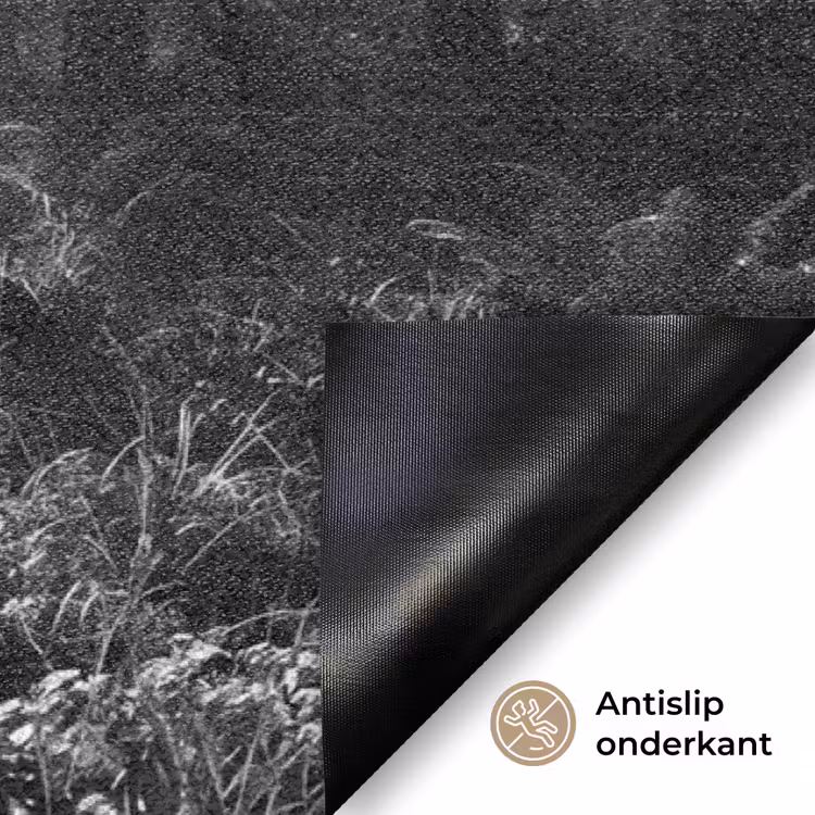 Bos - Lichtstralen - Natuur - Zwart-wit Deurmat klein -antislip_NL