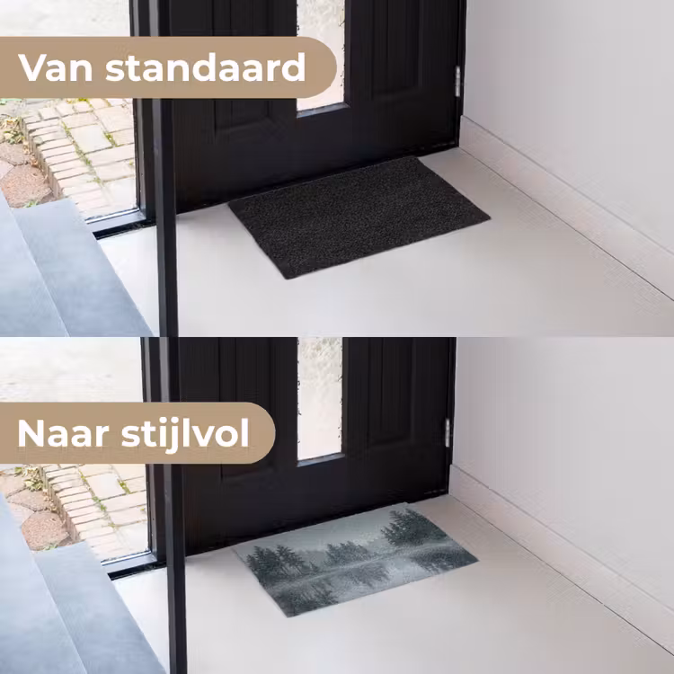 Bos - Meer - Mist - Natuur - Grijs Deurmat klein -voor-na_NL