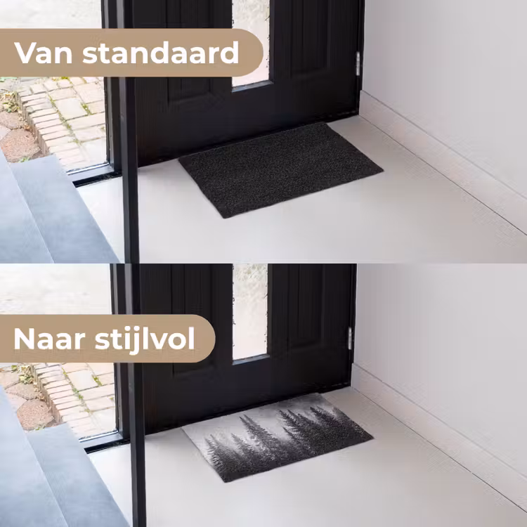 Bos - Mist - Winter - Monochroom - Natuur Deurmat klein -voor-na_NL