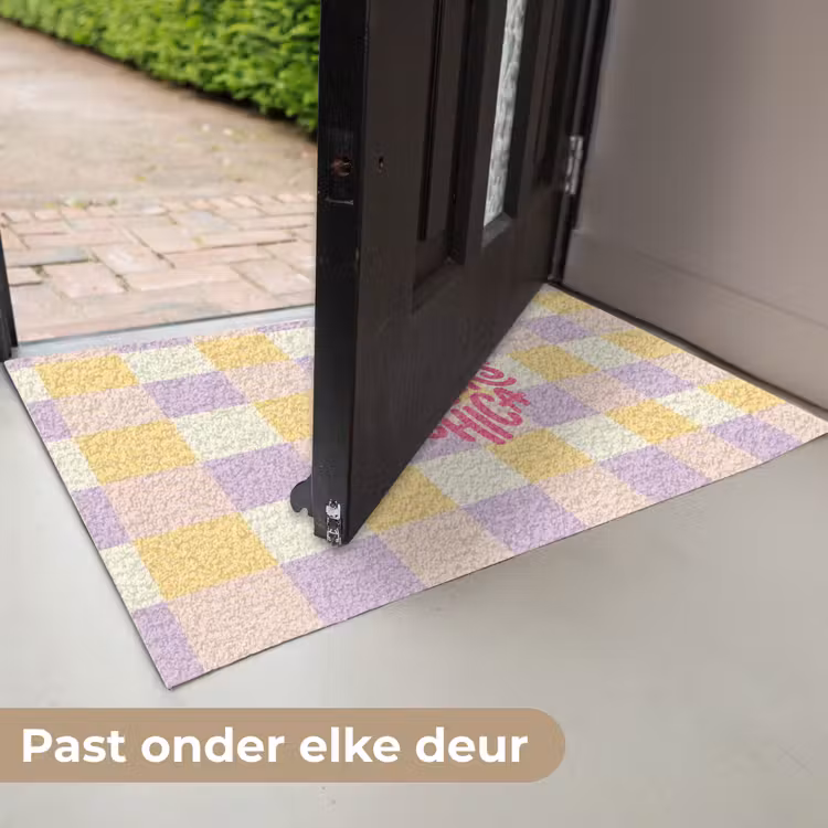 Cheers Chica - Ruitjes - Lila - Geel Deurmat klein -USP_NL