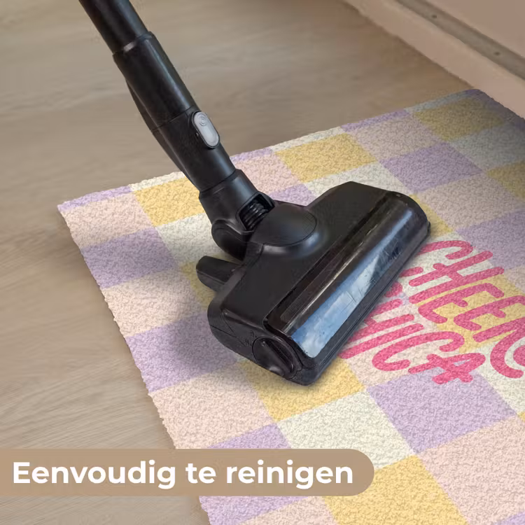 Cheers Chica - Ruitjes - Lila - Geel Deurmat klein -reinigen_NL