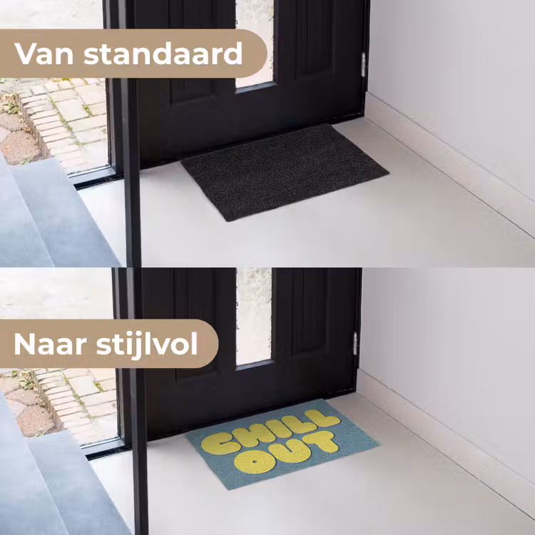 Chill out - Geel - Blauw Deurmat klein -voor-na_NL