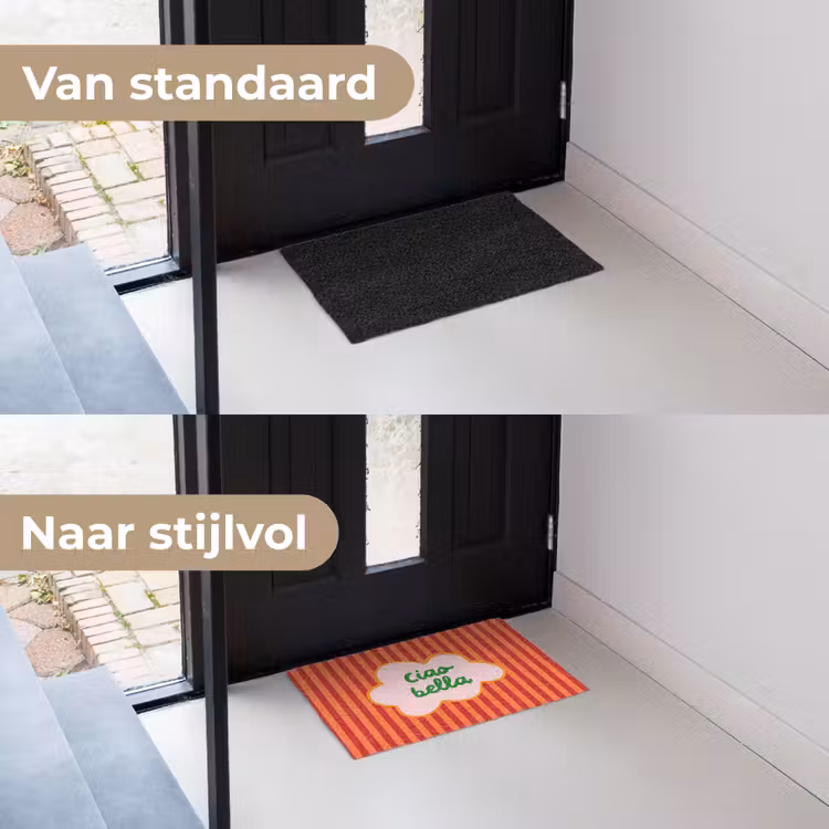 Ciao bella - Tekstwolk - Strepen - Oranje Deurmat klein -voor-na_NL