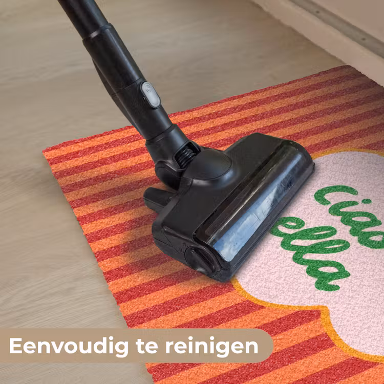 Ciao bella - Tekstwolk - Strepen - Oranje Deurmat klein -reinigen_NL