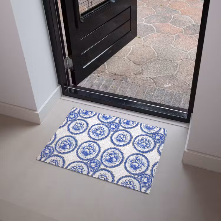Cirkels - Bloemen - Blauw Deurmat klein 898 -sfeer5