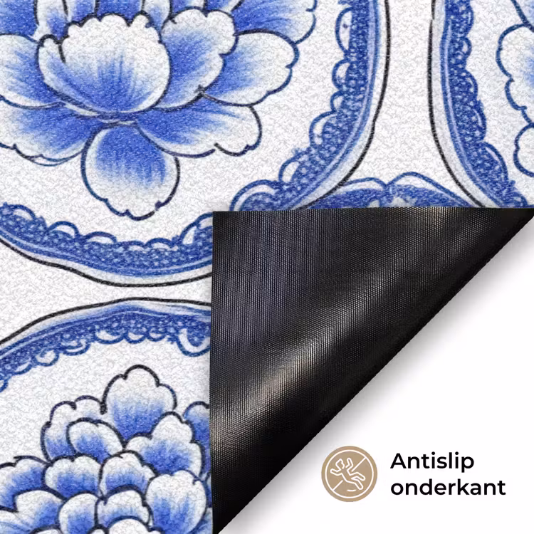 Cirkels - Bloemen - Blauw Deurmat klein 898 -antislip_NL