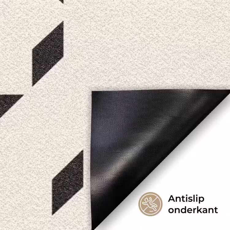 Cirkels - Patroon - Zwart - Beige - Abstract Deurmat klein -antislip_NL
