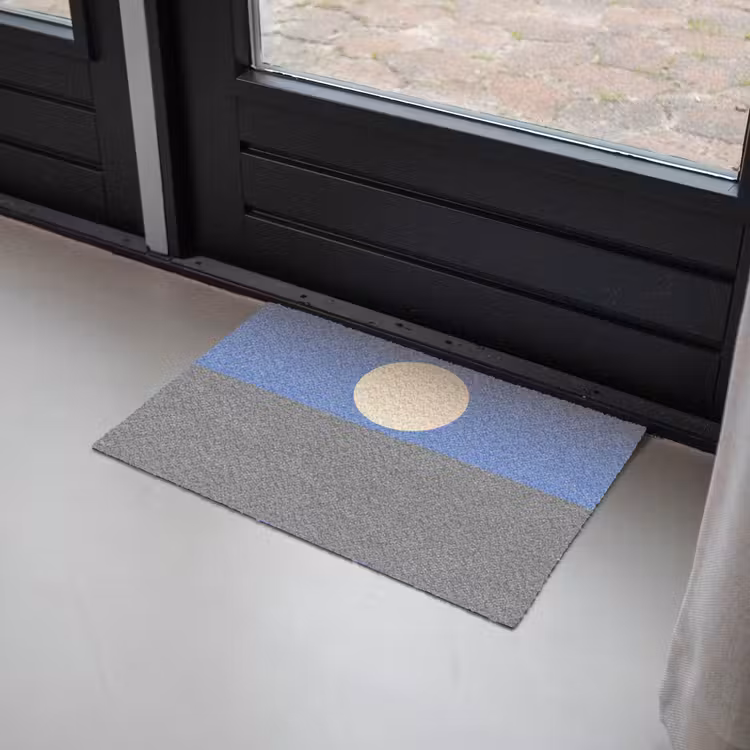Cirkels - Symmetrisch - Wit - Blauw- Geel Deurmat klein -sfeer2