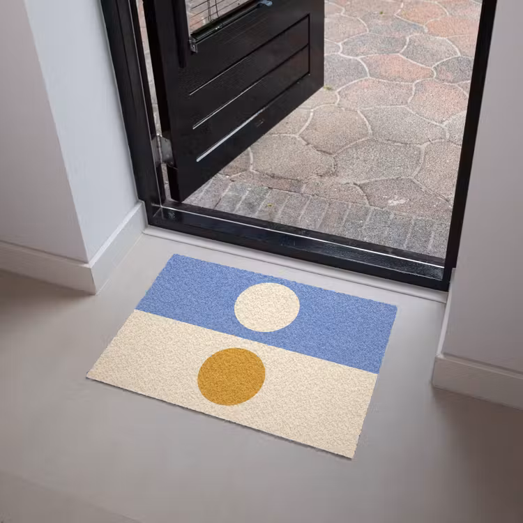 Cirkels - Symmetrisch - Wit - Blauw- Geel Deurmat klein -sfeer5