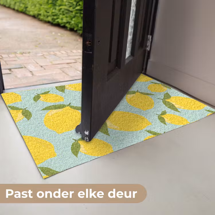Citroenen patroon - Geel - Blauw - Patroon - Vruchten Deurmat klein -USP_NL