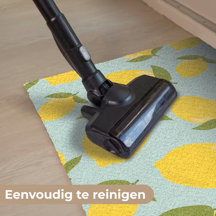 Citroenen patroon - Geel - Blauw - Patroon - Vruchten Deurmat klein -reinigen_NL