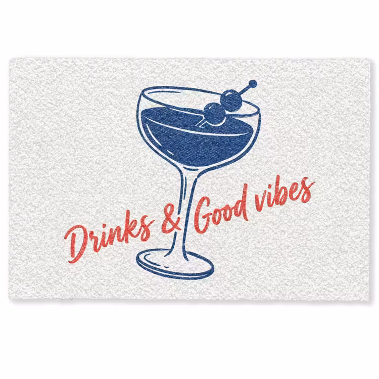 Cocktail - Glas - Illustratie - Blauw - Wit Deurmat klein -zkaufland3d