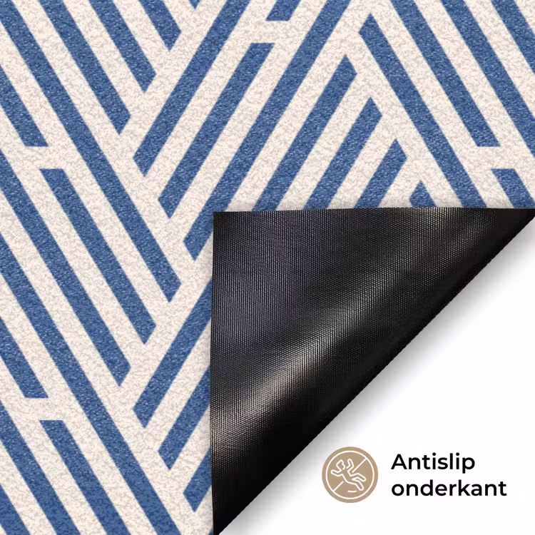 Crème - Blauw - Strepen - Patroon Deurmat klein 898 -antislip_NL