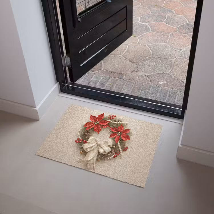 Deurkrans - Strik - Kerst - Rood - Groen Deurmat klein -sfeer5