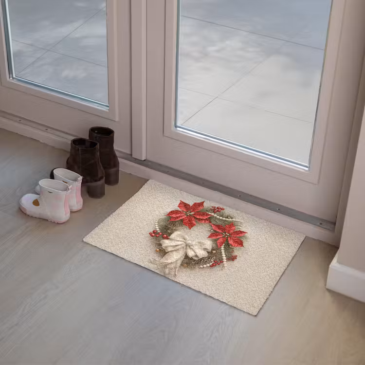 Deurkrans - Strik - Kerst - Rood - Groen Deurmat klein -sfeer3