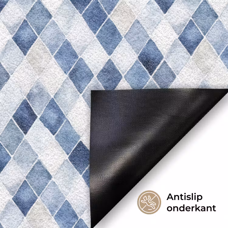 Diamant - Patroon - Blauw - Wit Deurmat klein 898 -antislip_NL