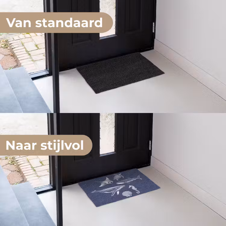 Dieren - Zeeleven - Oceaan - Graveren - Blauw Deurmat klein -voor-na_NL