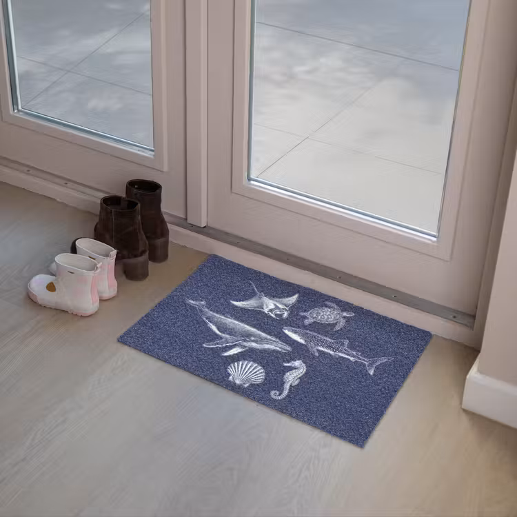 Dieren - Zeeleven - Oceaan - Graveren - Blauw Deurmat klein -sfeer3