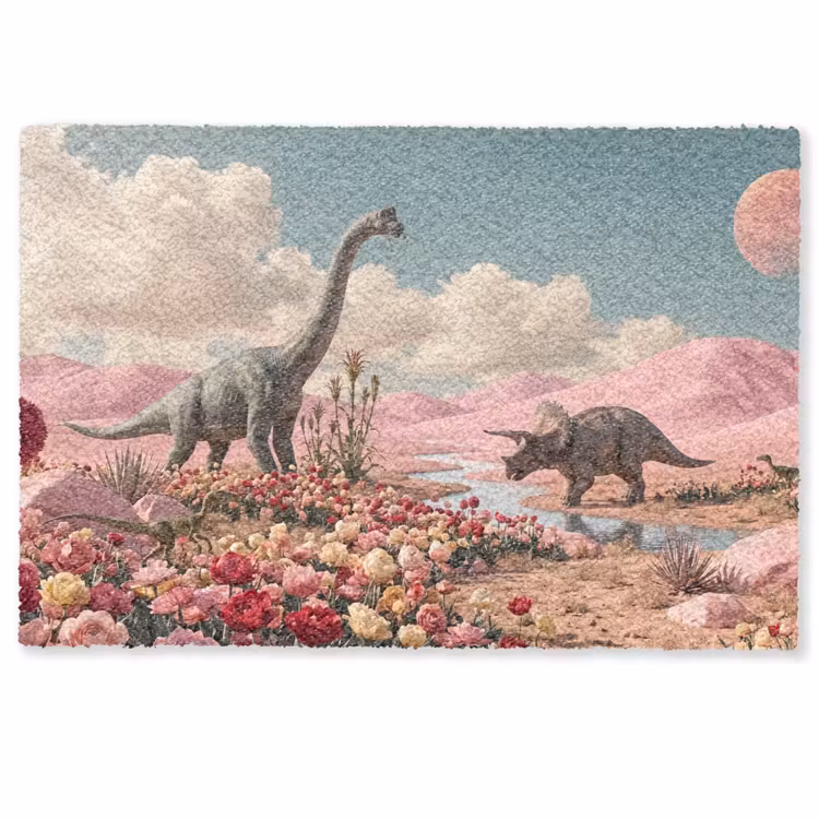 Deurmat - Dinosaurus - Roze - Landschap - Dinosaurus - Roze - Landschap Deurmat klein