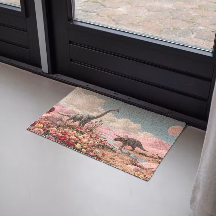 Deurmat - Dinosaurus - Roze - Landschap - Dinosaurus - Roze - Landschap Deurmat klein