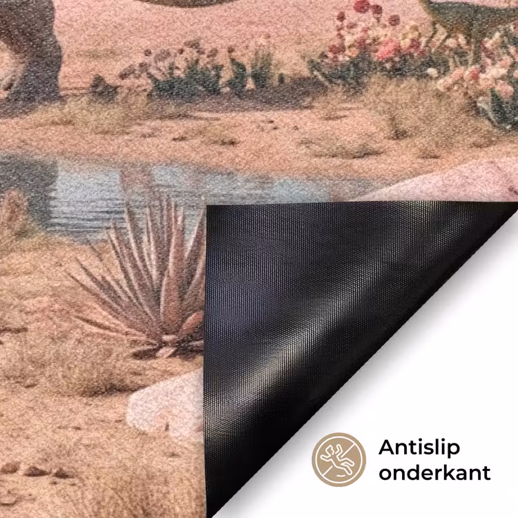 Deurmat - Dinosaurus - Roze - Landschap - Dinosaurus - Roze - Landschap Deurmat klein