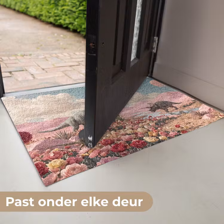 Deurmat - Dinosaurus - Roze - Landschap - Dinosaurus - Roze - Landschap Deurmat klein
