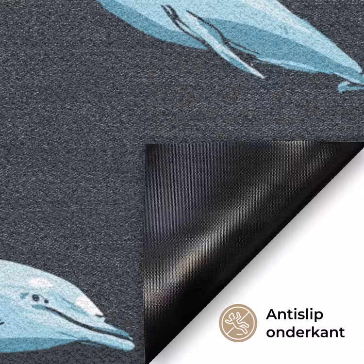Dolfijnen - Patroon - Blauw - Grijs Deurmat klein -antislip_NL