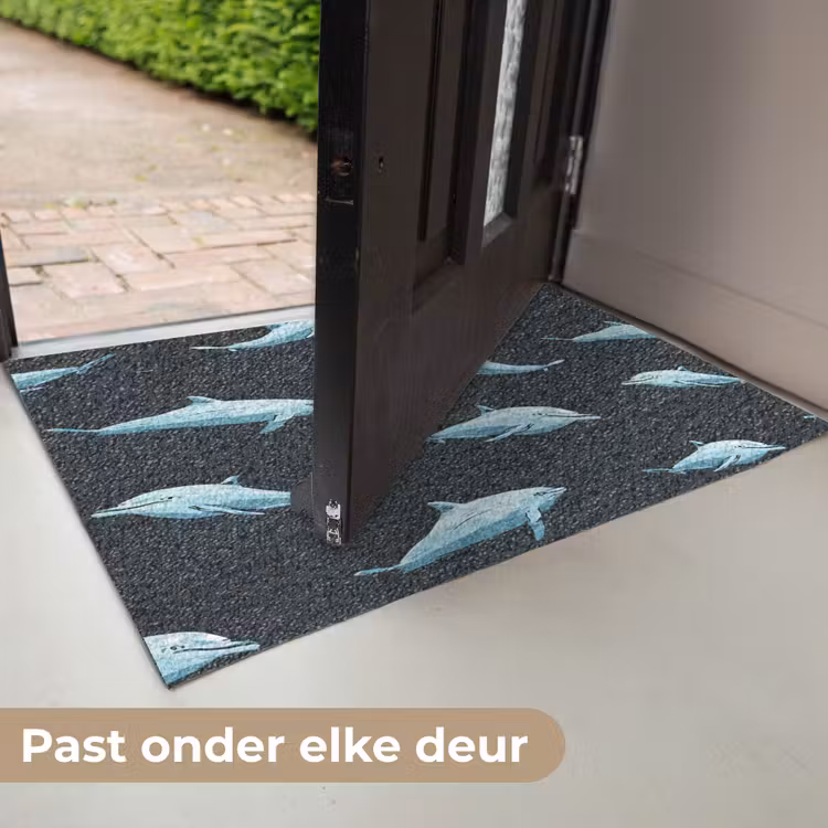 Dolfijnen - Patroon - Blauw - Grijs Deurmat klein -USP_NL