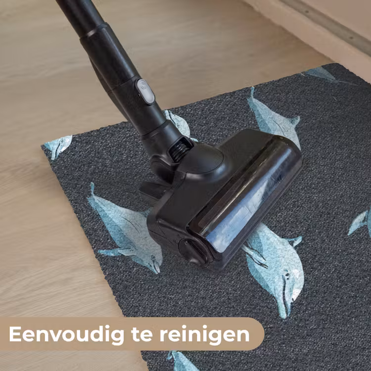 Dolfijnen - Patroon - Blauw - Grijs Deurmat klein -reinigen_NL